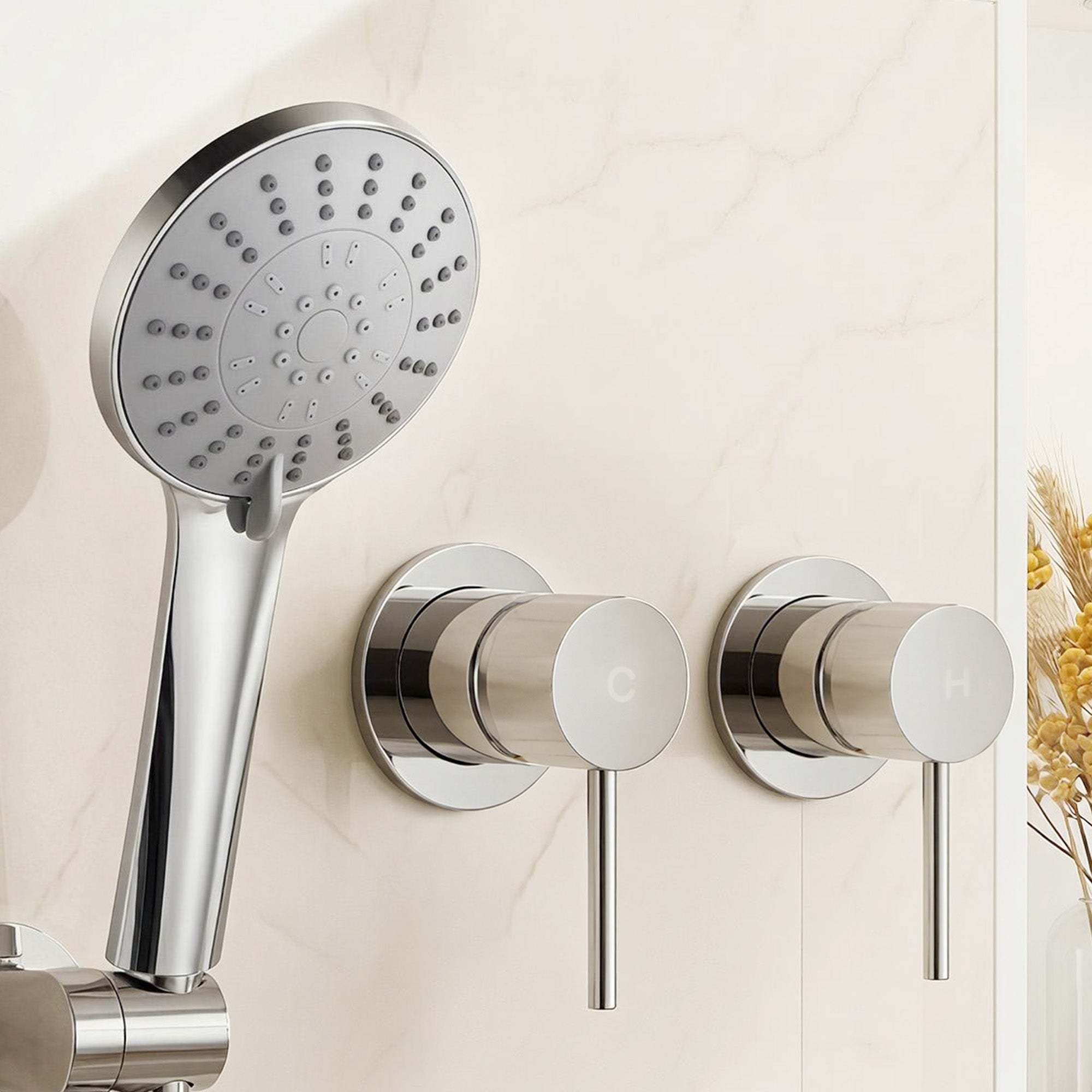 Cefito 4.5" Handheld Shower Head Round with Wall Twin Swivel Bathroom Tap Silver