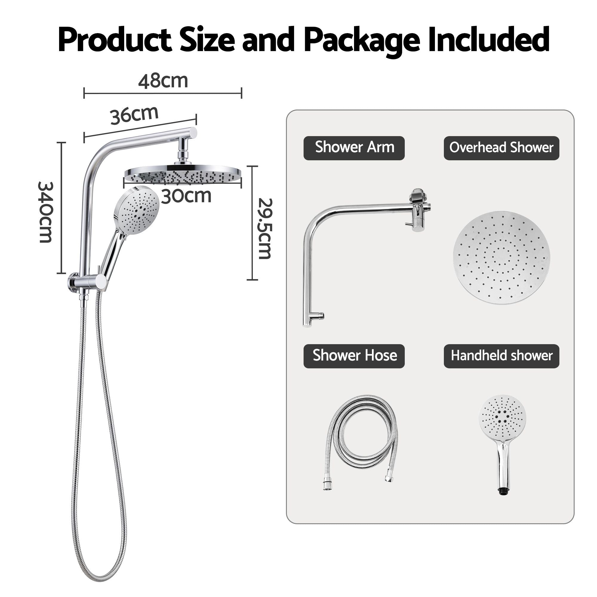 Cefito High-Pressure Shower Heads with Anti-burst 1.5m Hose & 304 S.S Rail