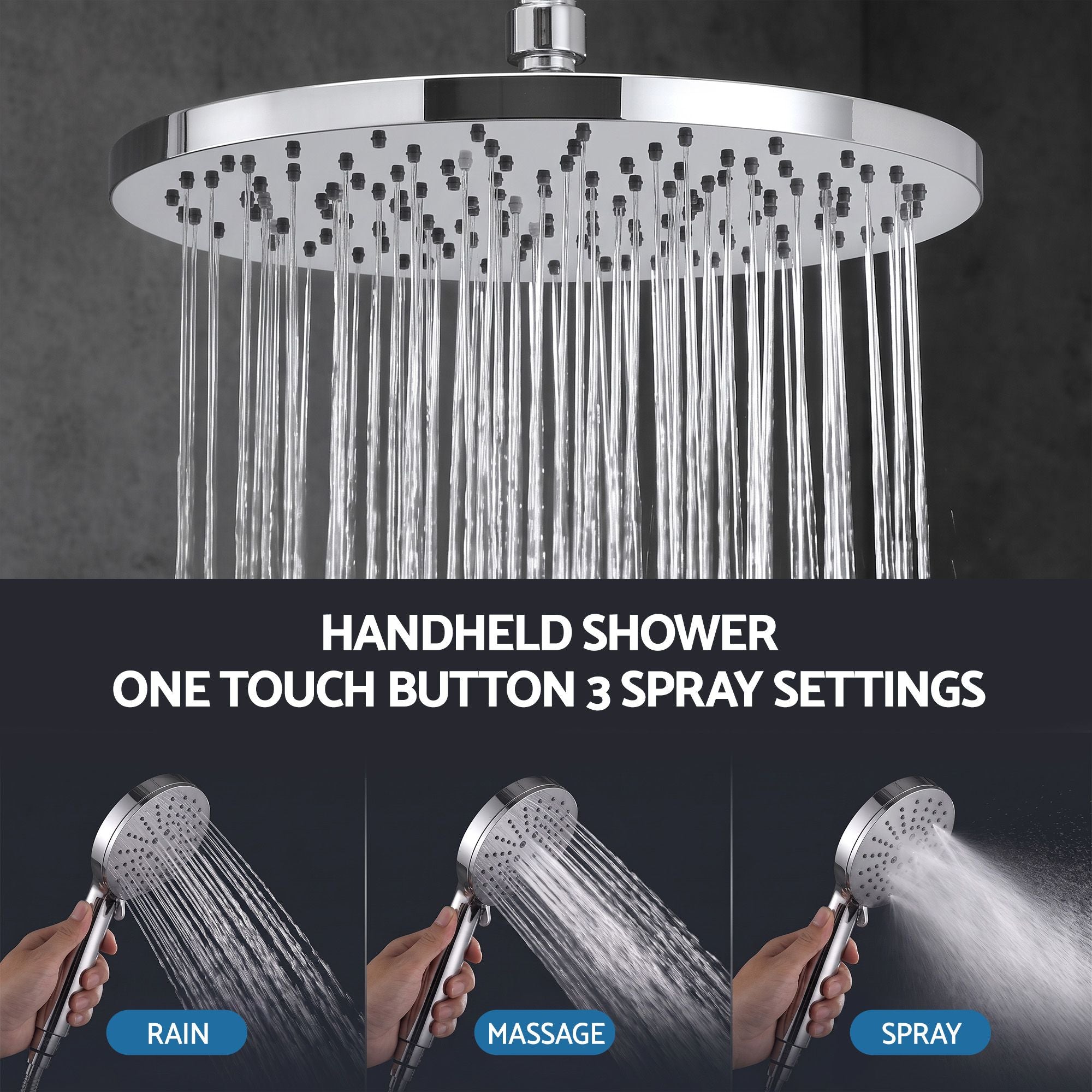 Cefito High-Pressure Shower Heads with Anti-burst 1.5m Hose & 304 S.S Rail