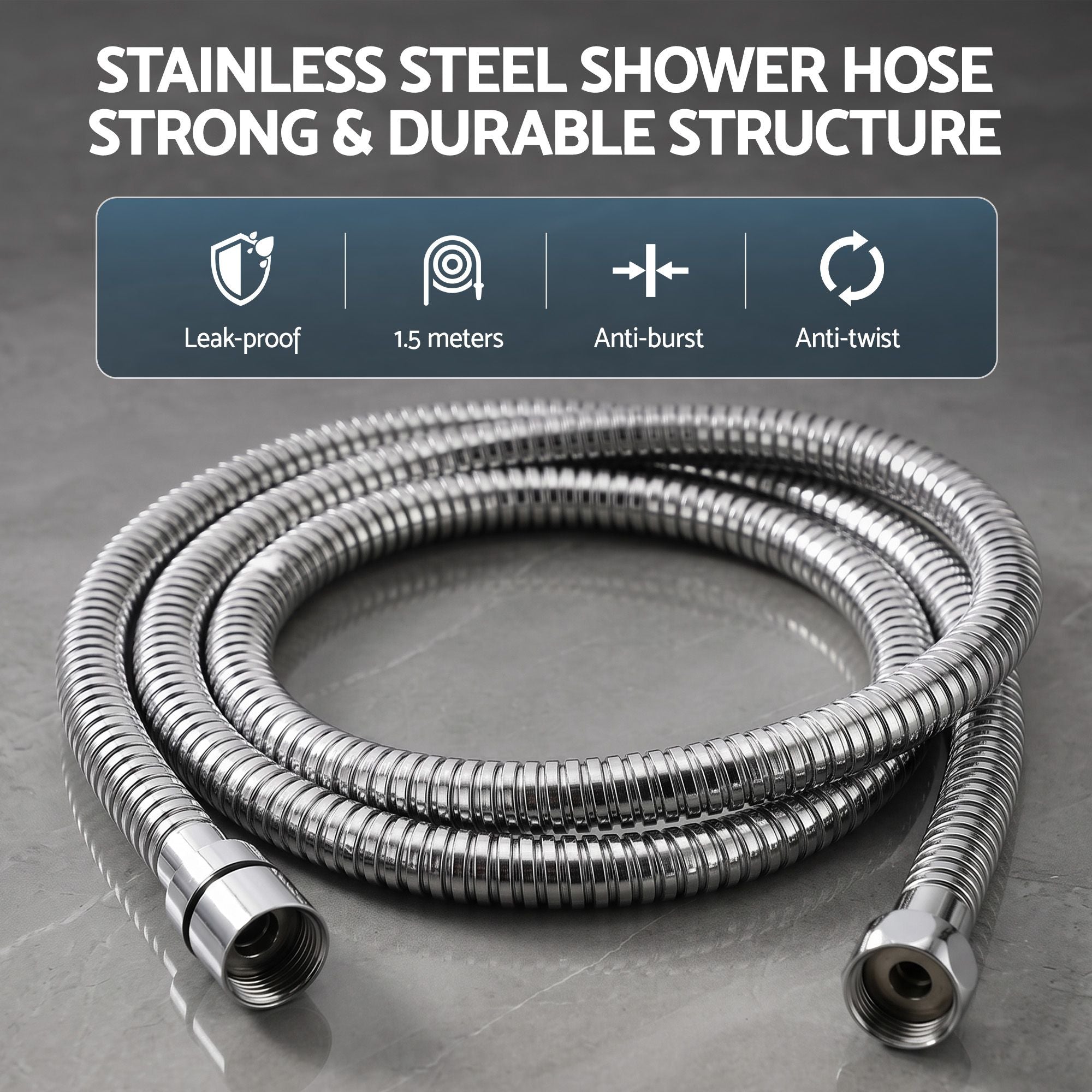 Cefito High-Pressure Shower Heads with Anti-burst 1.5m Hose & 304 S.S Rail