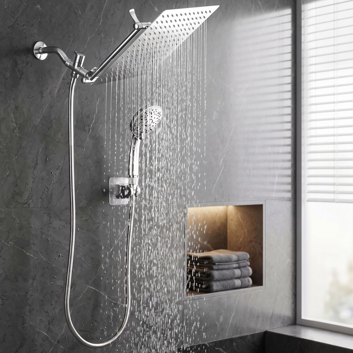 Cefito High-Pressure Rain Shower Head with Handheld, Gear-Lock Anti-Sag Arm for