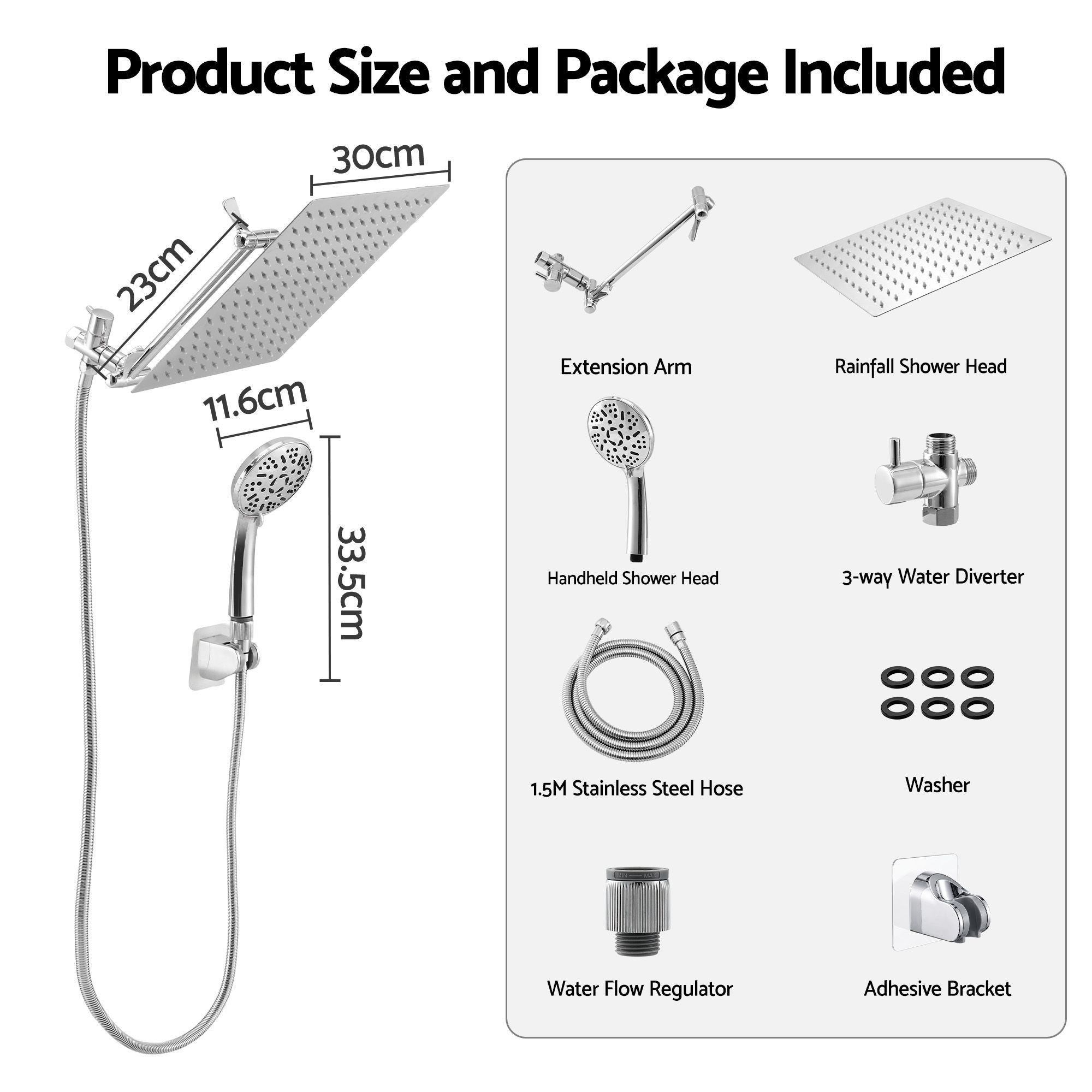 Cefito High-Pressure Rain Shower Head with Handheld, Gear-Lock Anti-Sag Arm for