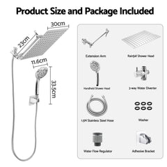 Cefito High-Pressure Rain Shower Head with Handheld, Gear-Lock Anti-Sag Arm for
