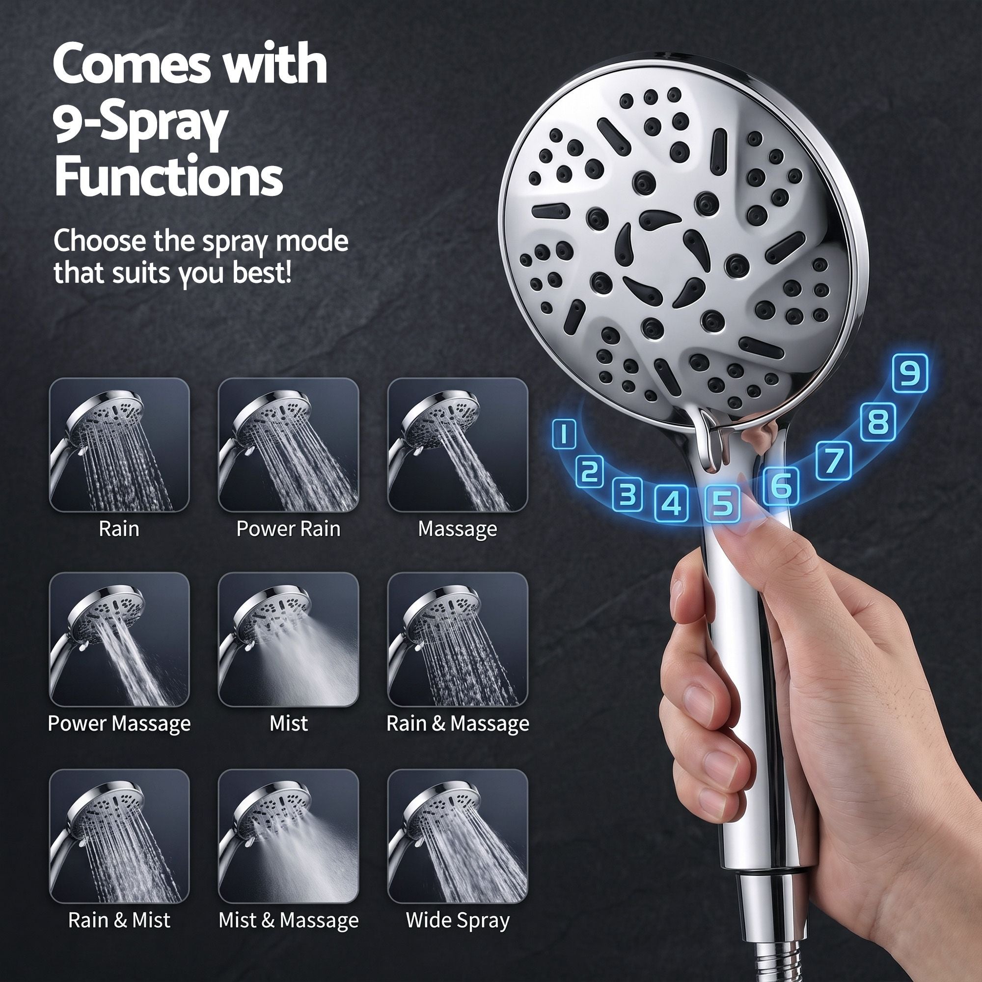 Cefito High-Pressure Rain Shower Head with Handheld, Gear-Lock Anti-Sag Arm for