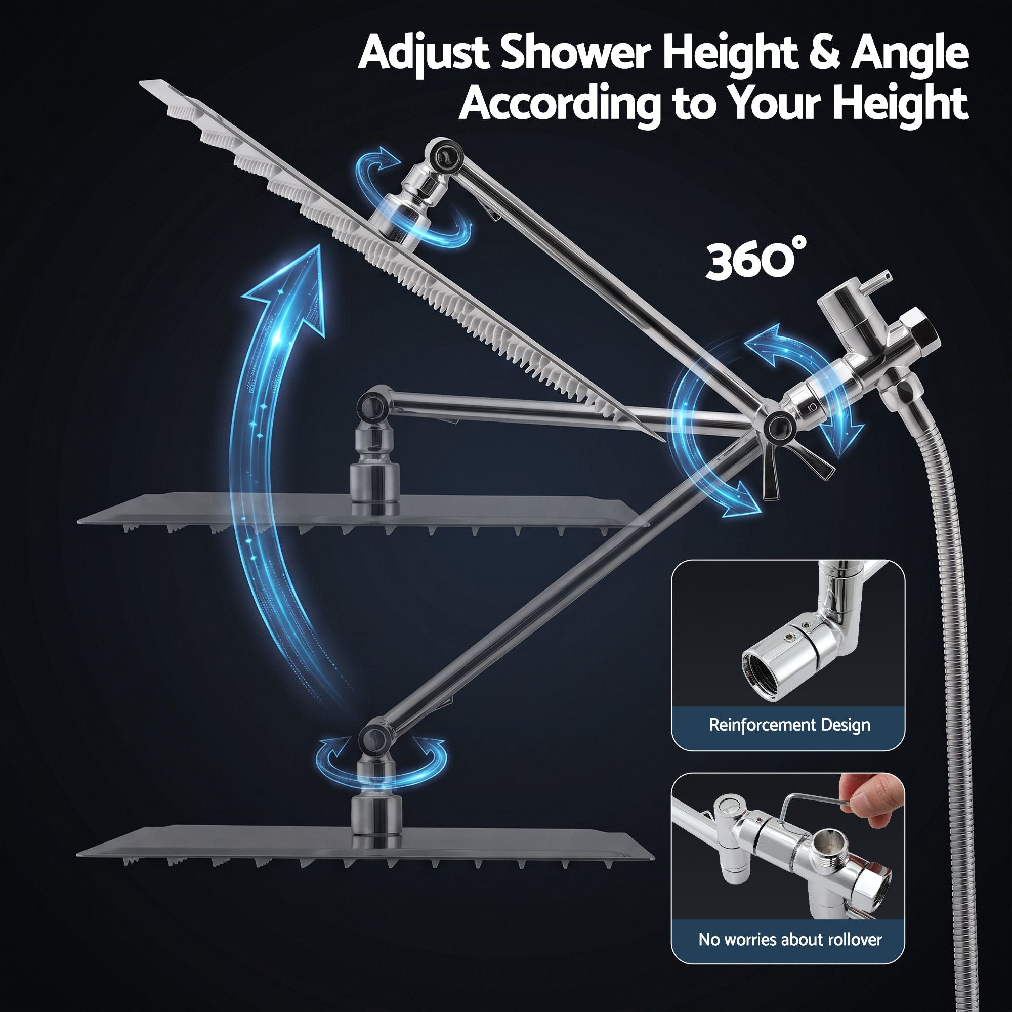Cefito High-Pressure Rain Shower Head with Handheld, Gear-Lock Anti-Sag Arm for