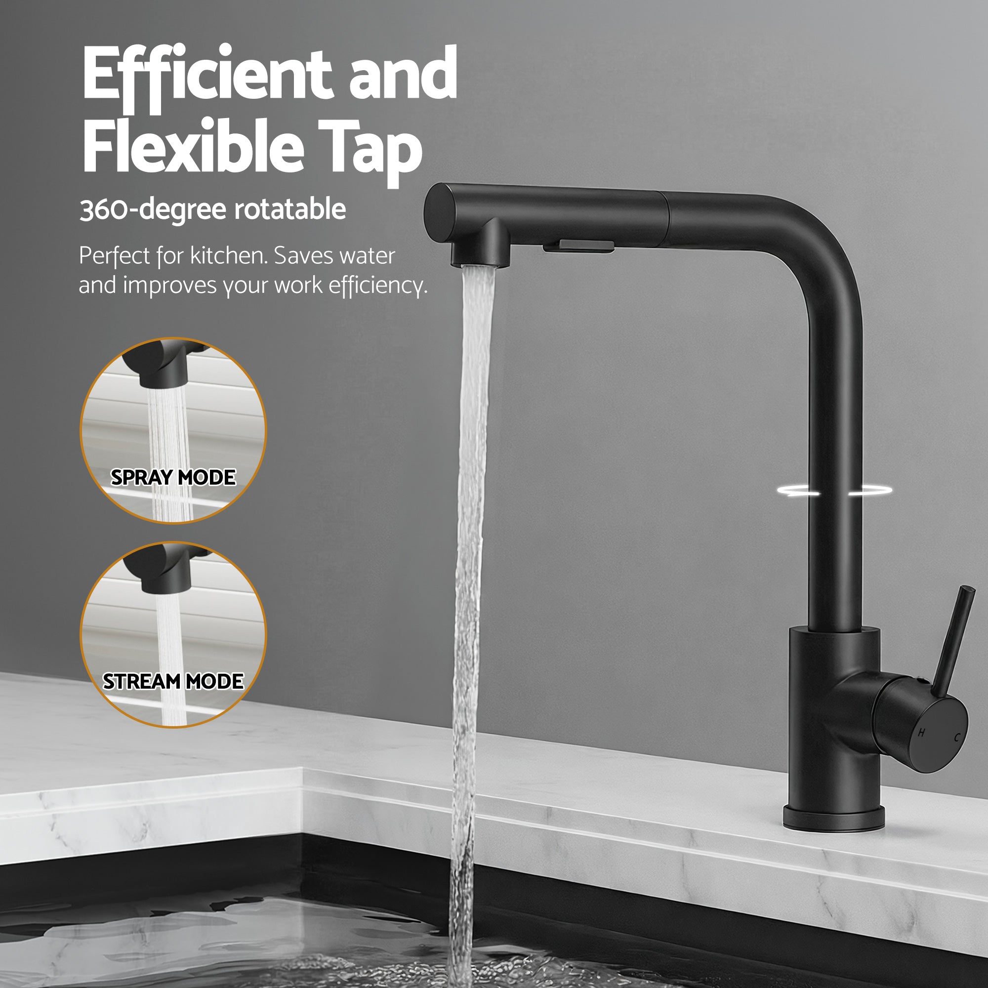Cefito Stainless Steel Sink 30x45CM With Pull Out Mixer Tap Kitchen Basin Single Bowl Black