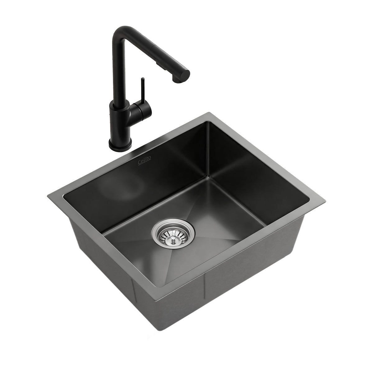 Cefito Stainless Steel Sink 44x44CM With Pull Out Mixer Tap Kitchen Basin Single