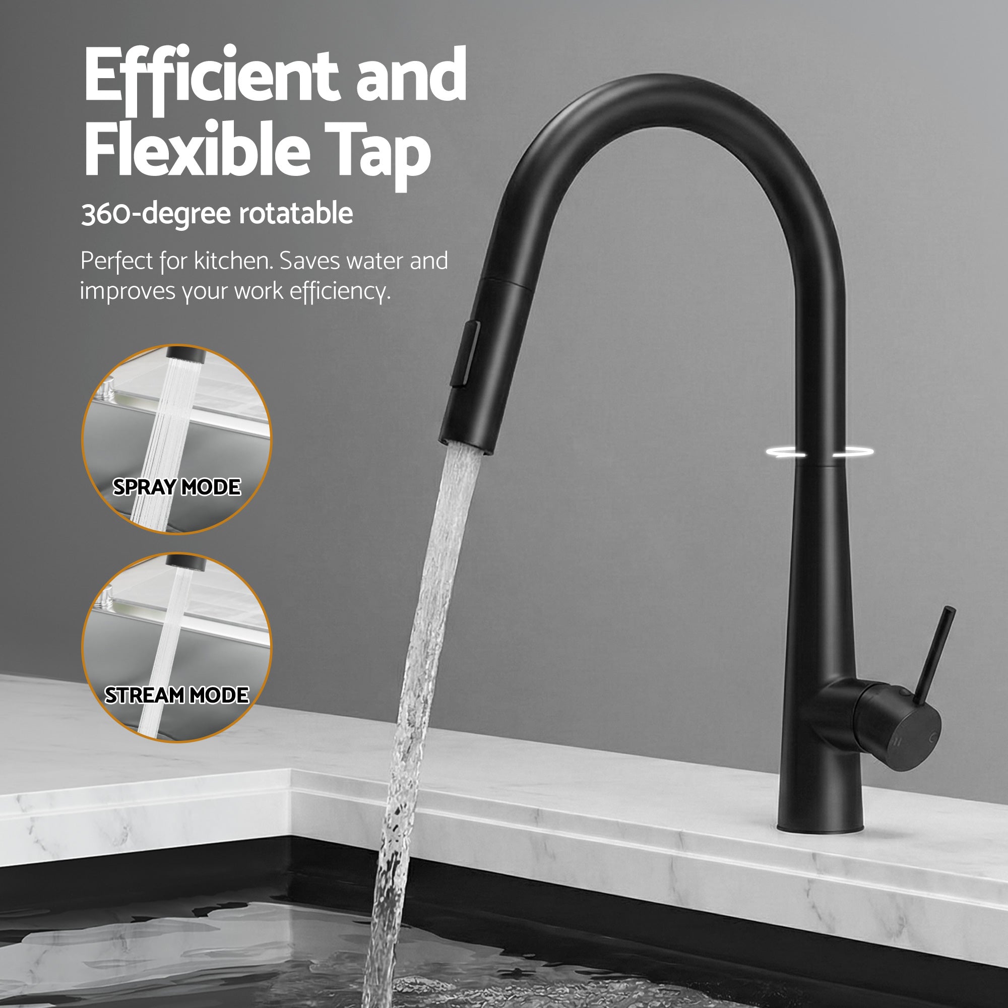 Cefito Stainless Steel Sink 81x45CM With Pull Out Mixer Tap Kitchen Basin Single Bowl Black