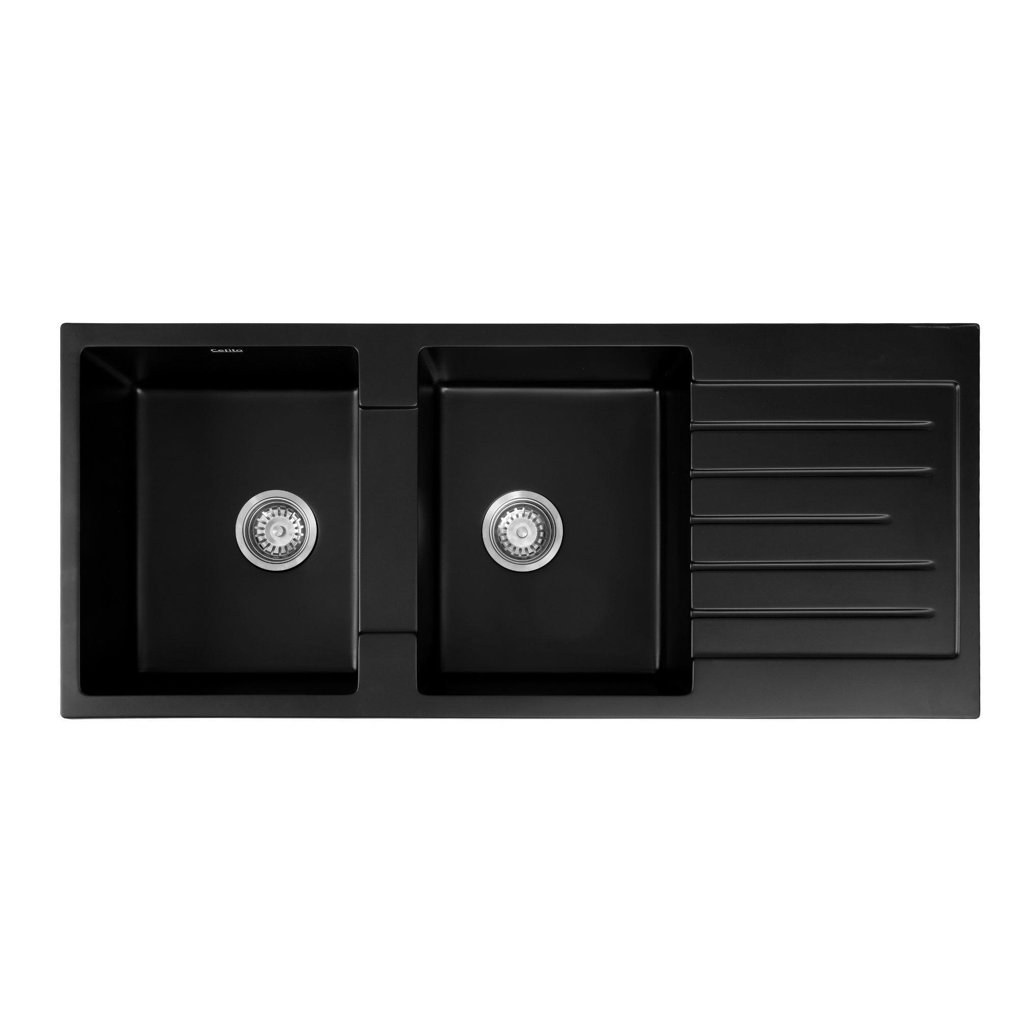 Cefito Kitchen Sink 116x50cm Granite Stone Sink Double Bowl Black
