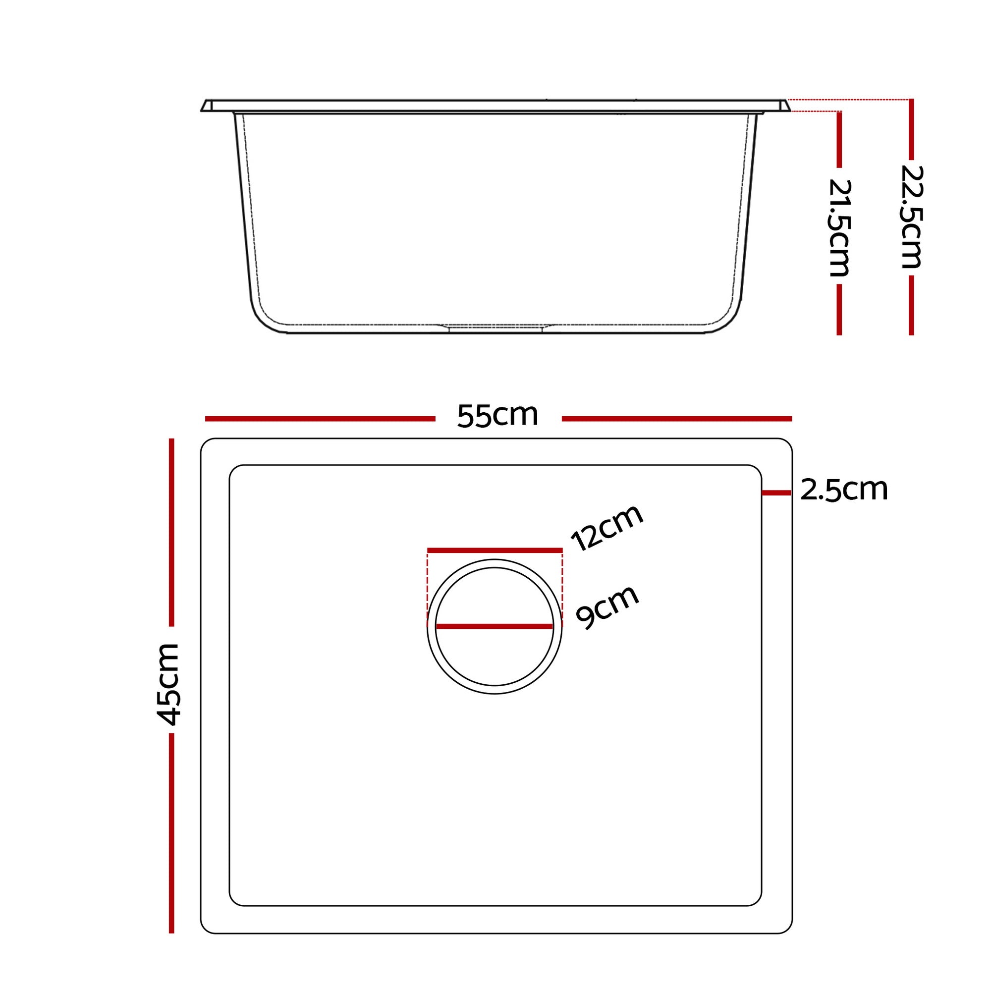 Cefito Kitchen Sink 55x45cm Granite Stone Sink Single Bowl White
