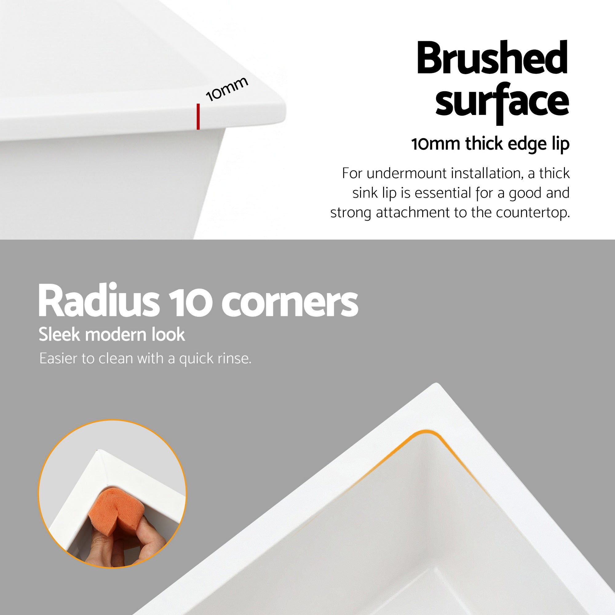 Cefito Kitchen Sink 55x45cm Granite Stone Sink Single Bowl White