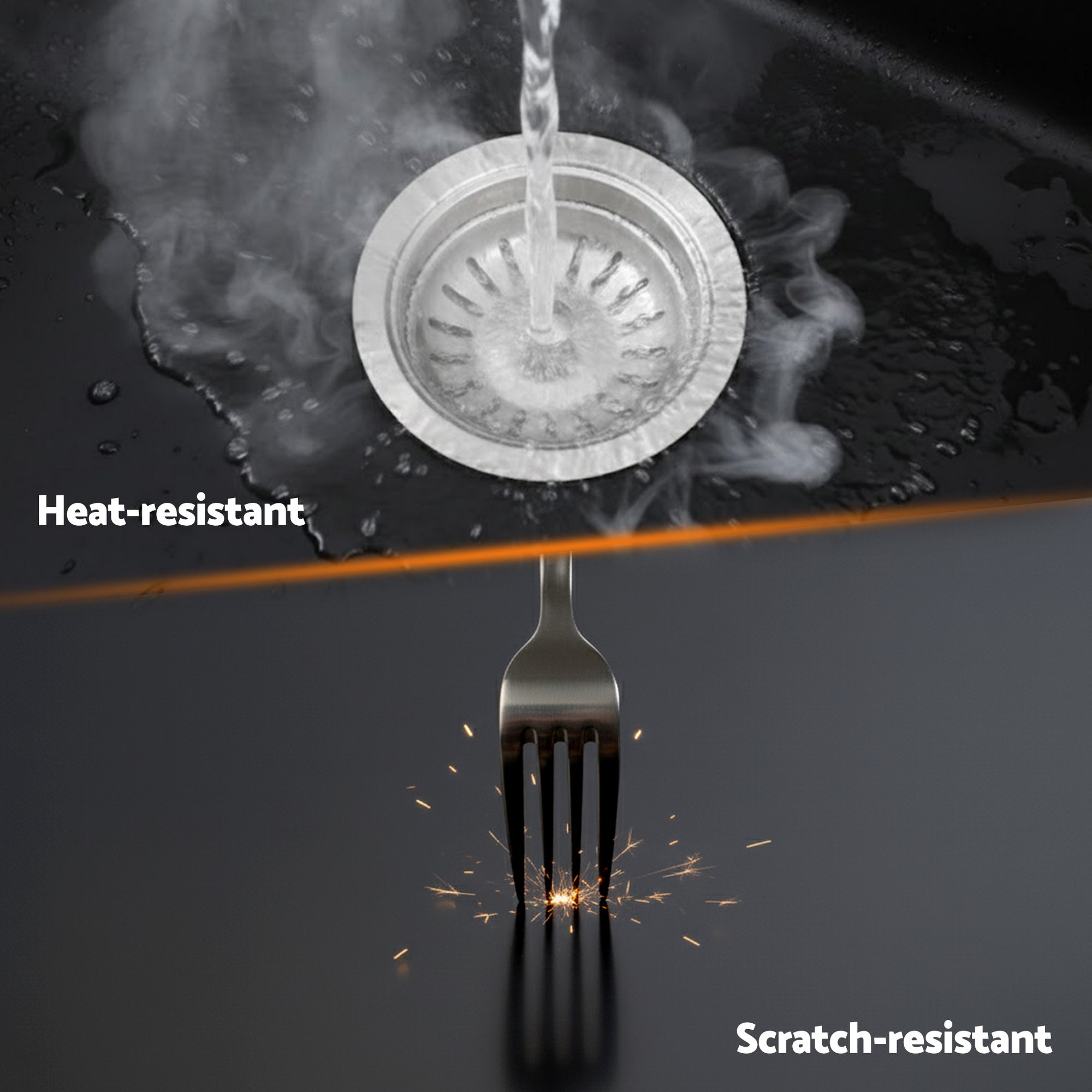 Cefito Kitchen Sink 70x45cm Granite Stone Sink Single Bowl Black