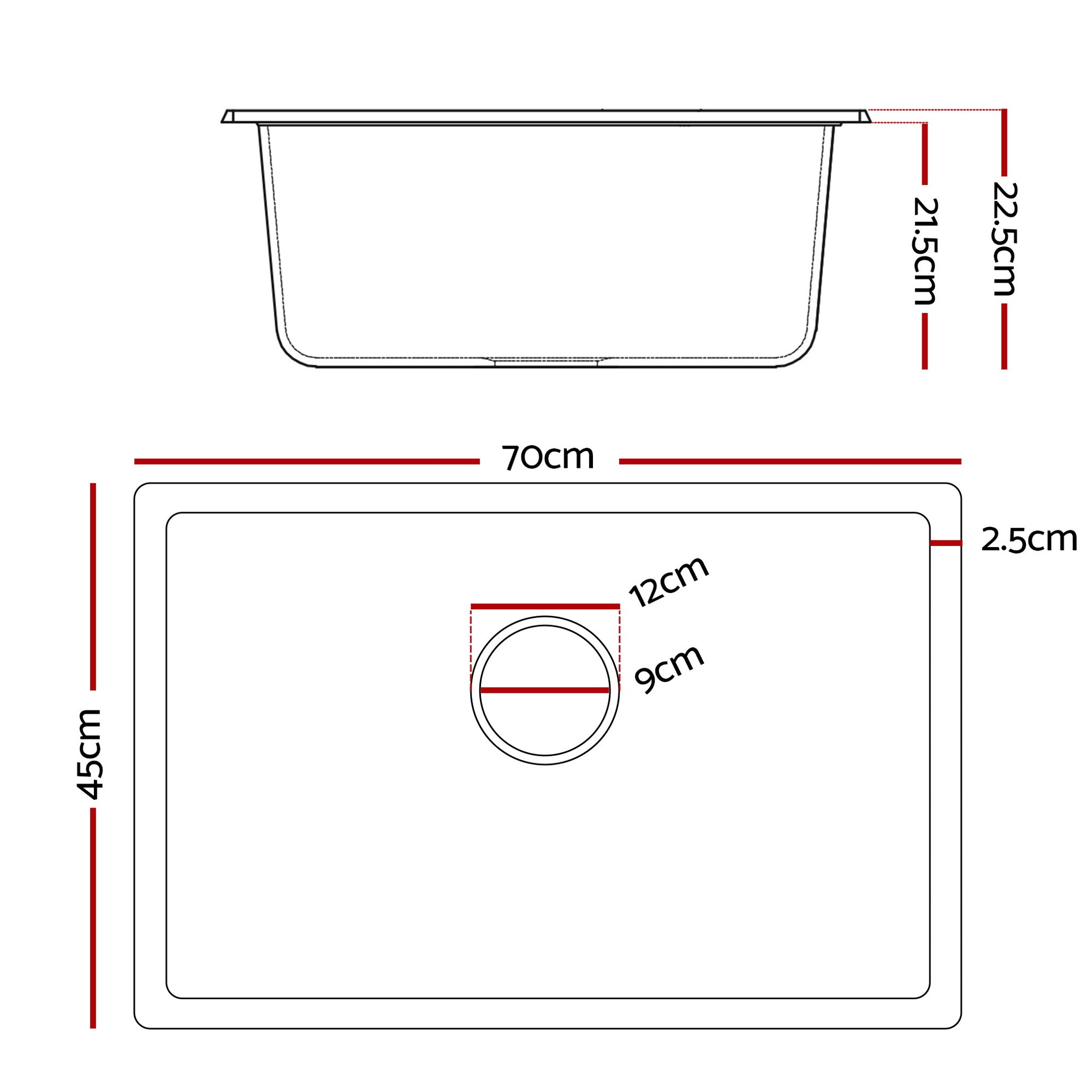 Cefito Kitchen Sink 70x45cm Granite Stone Sink Single Bowl White