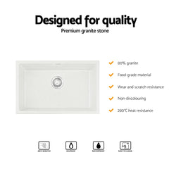 Cefito Kitchen Sink 70x45cm Granite Stone Sink Single Bowl White