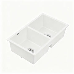 Cefito Kitchen Sink 77x45cm Granite Stone Sink Double Bowl White