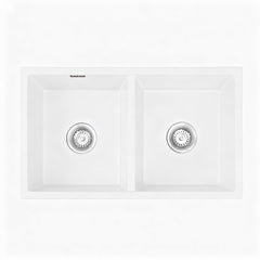 Cefito Kitchen Sink 77x45cm Granite Stone Sink Double Bowl White