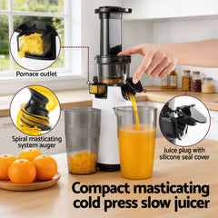 Devanti Slow Juicer Cold Press Fruit Juice Extractor 130W White - Free Delivery