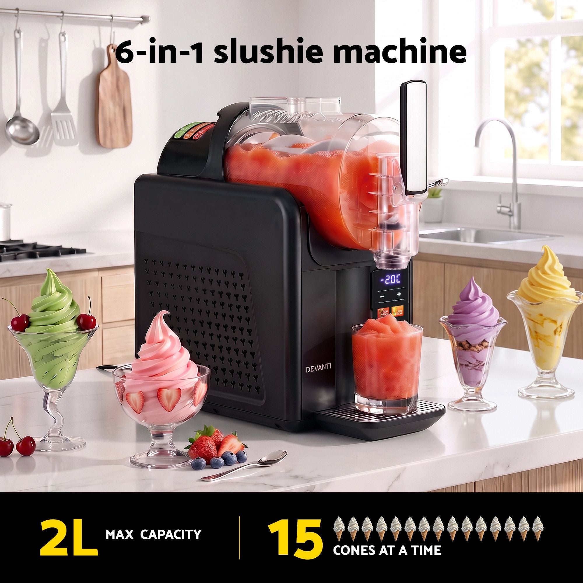 Devanti Slushie Machine 2L Frozen Drink Maker Ice Cream Cocktail Slush Maker