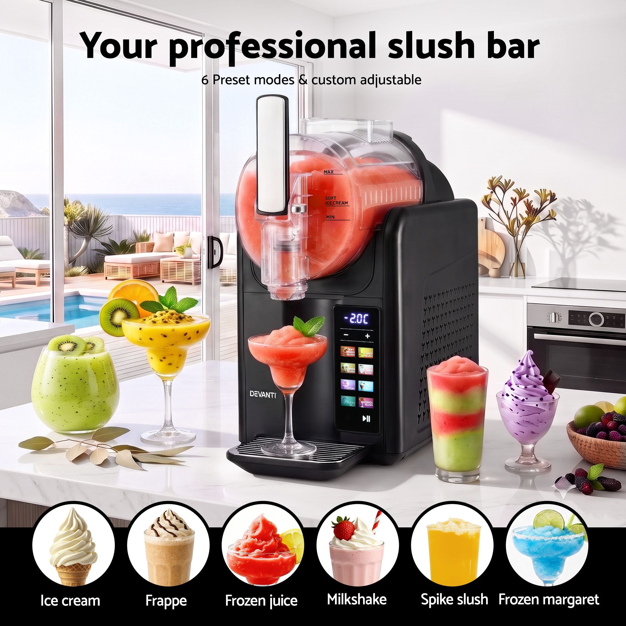 Devanti Slushie Machine 2L Frozen Drink Maker Ice Cream Cocktail Slush Maker