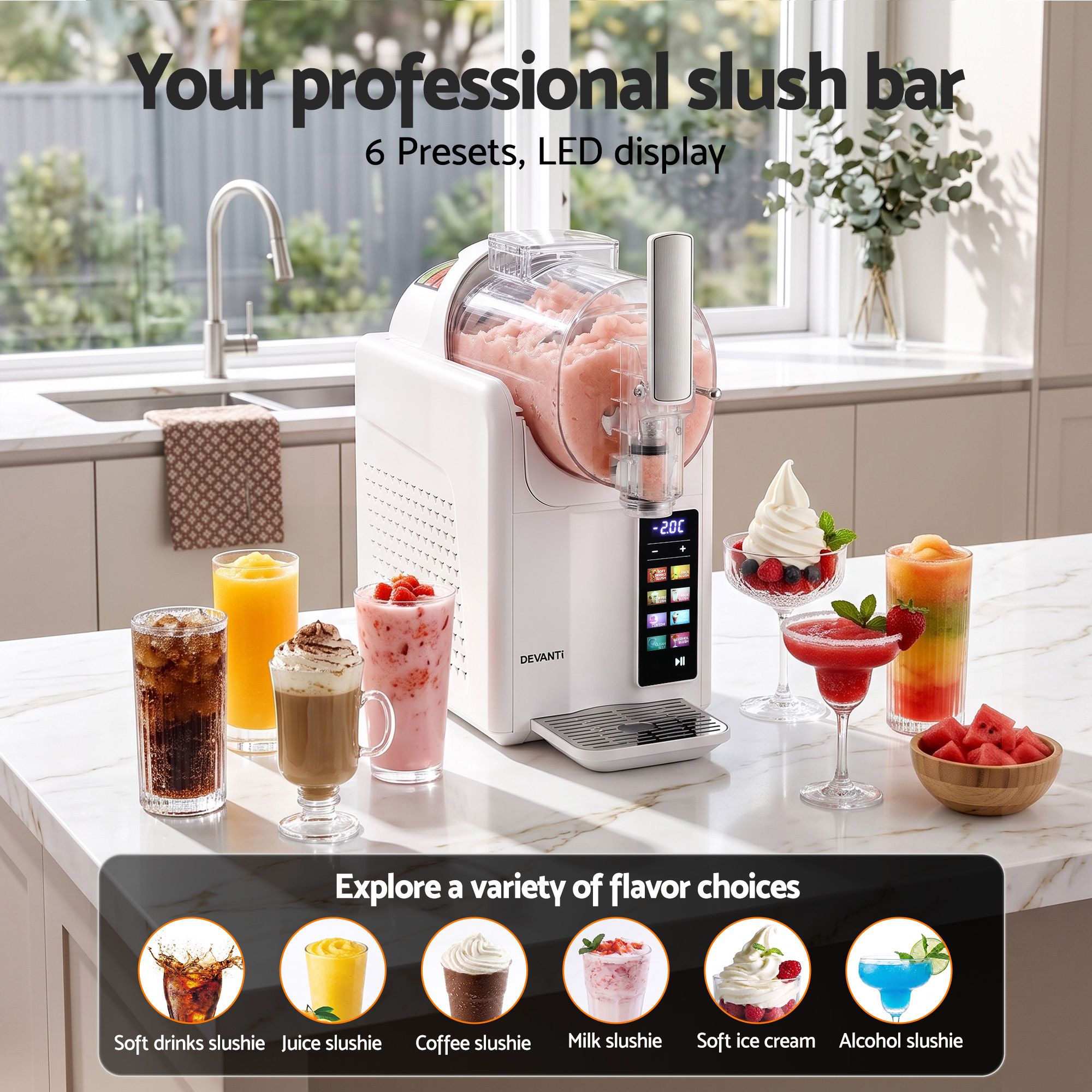 Devanti Slushie Machine 2L Frozen Drink Maker Ice Cream Cocktail Slush Maker