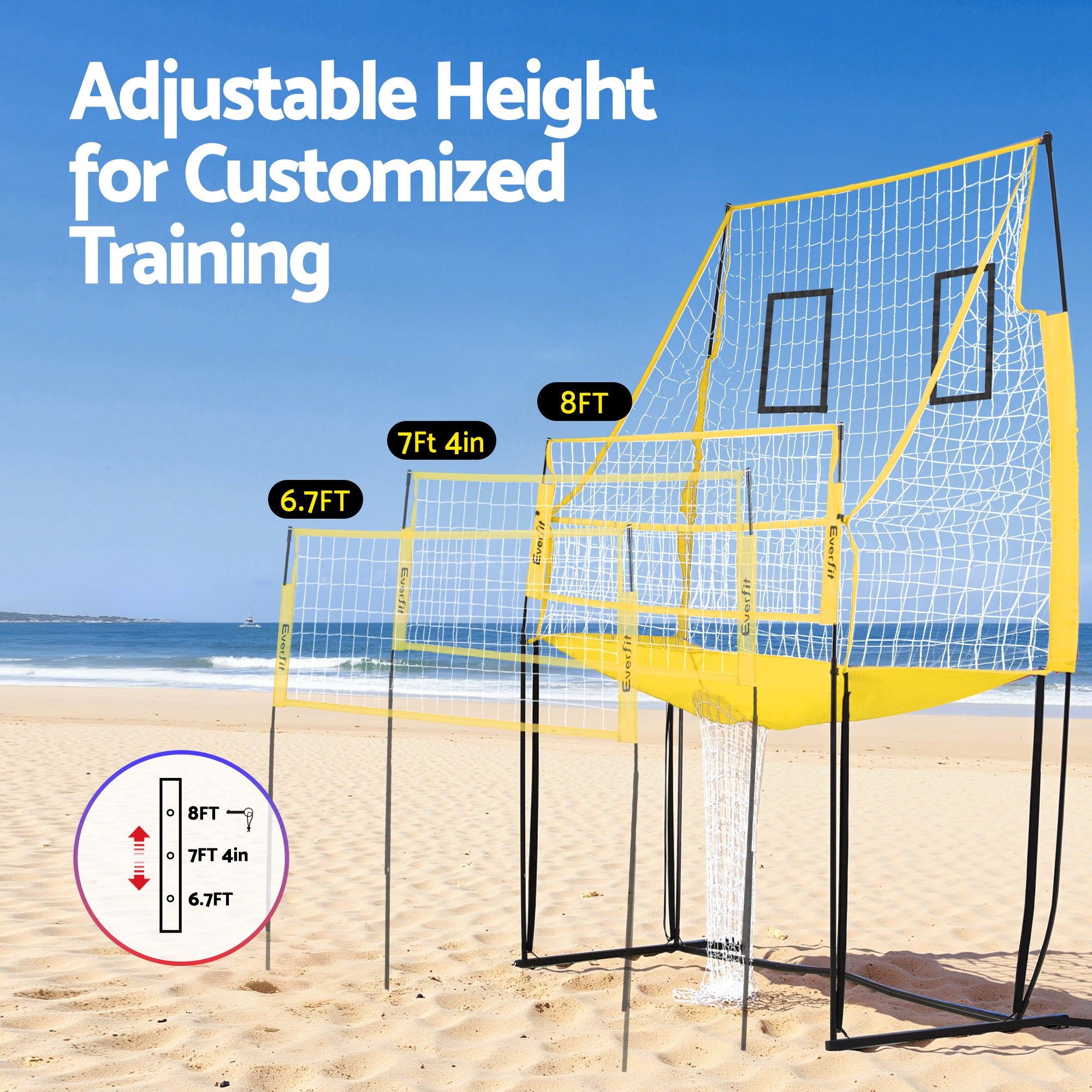 Everfit 8ft Volleyball Net -standing Adjustable Height Portable with Ball and Bag