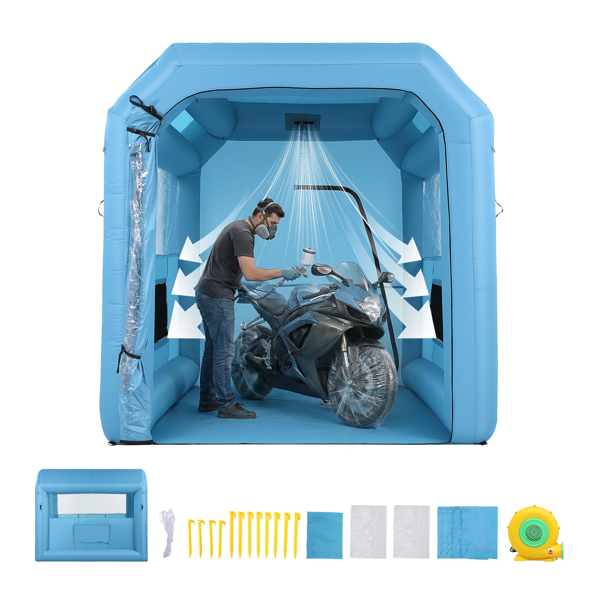 Giantz Inflatable Paint Booth 2.5X2.5X3M Inflatable Spray Booth with 550W Powerful Blower and Air Filter System, Round Roof with Light Hook, for Paint