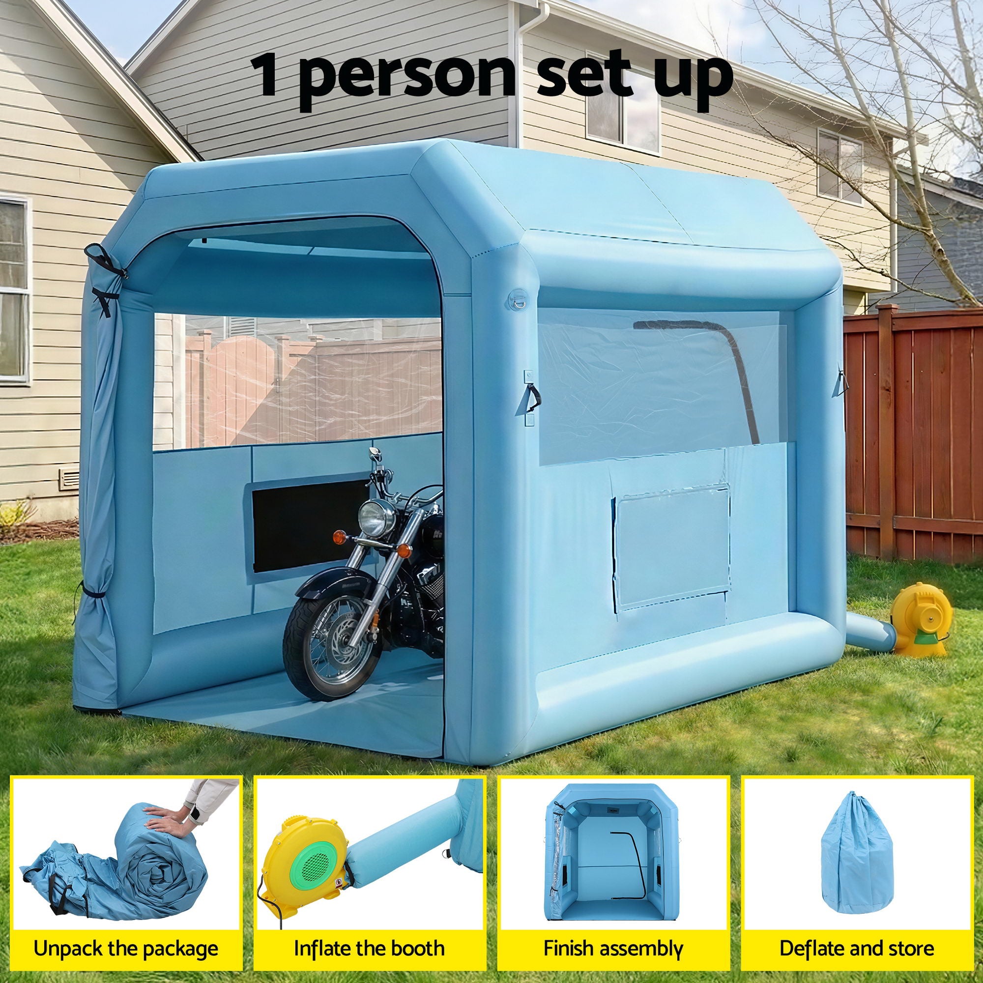 Giantz Inflatable Paint Booth 2.5X2.5X3M Inflatable Spray Booth with 550W Powerful Blower and Air Filter System, Round Roof with Light Hook, for Paint