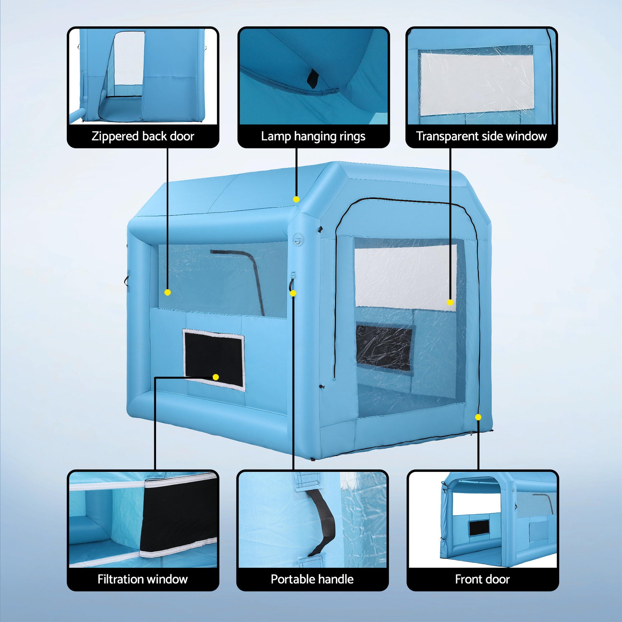 Giantz Inflatable Paint Booth 2.5X2.5X3M Inflatable Spray Booth with 550W Powerful Blower and Air Filter System, Round Roof with Light Hook, for Paint