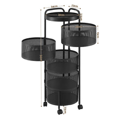 Artiss Storage Trolley Kitchen Cart 5 Tiers Storage Rack Round Basket Black