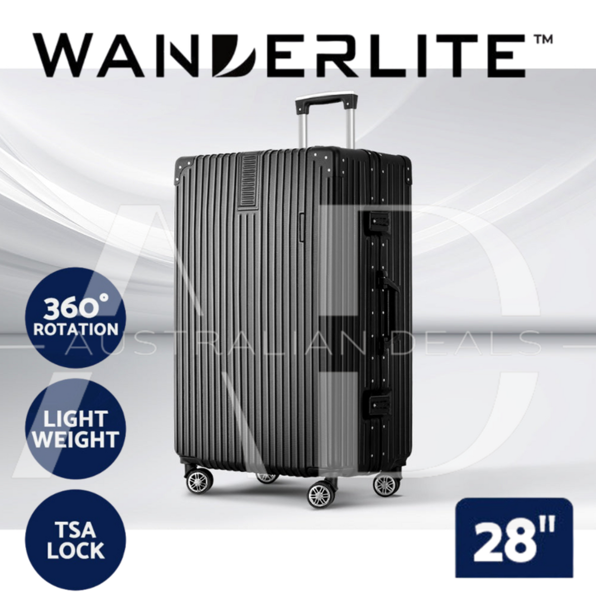 Wanderlite 28 Inch Luggage with TSA Lock Stainless�Steel�Wrapped�Corners Hard Shell Travel Suitcase Luggage Case Black