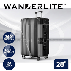 Wanderlite 28 Inch Luggage with TSA Lock Stainless�Steel�Wrapped�Corners Hard Shell Travel Suitcase Luggage Case Black