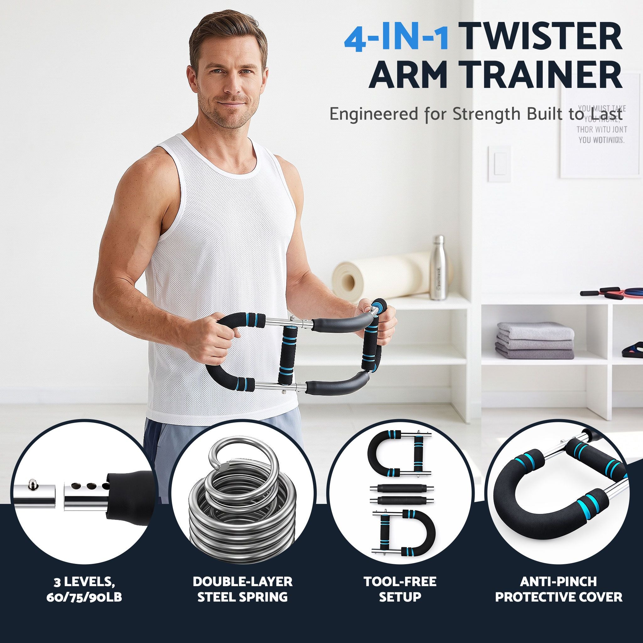 Everfit Twister Arm Exerciser 60-90lb Adjustable Chest Workout Equipment Home