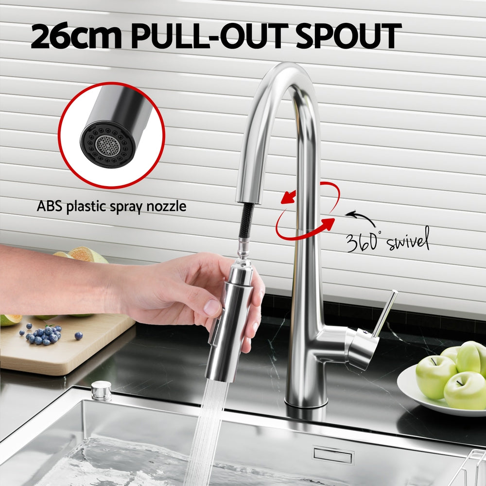 Cefito Kitchen Mixer Tap Pull Out Round 2 Mode Sink Basin Faucet Swivel WELS