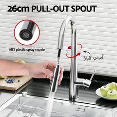 Cefito Kitchen Mixer Tap Pull Out Round 2 Mode Sink Basin Faucet Swivel WELS