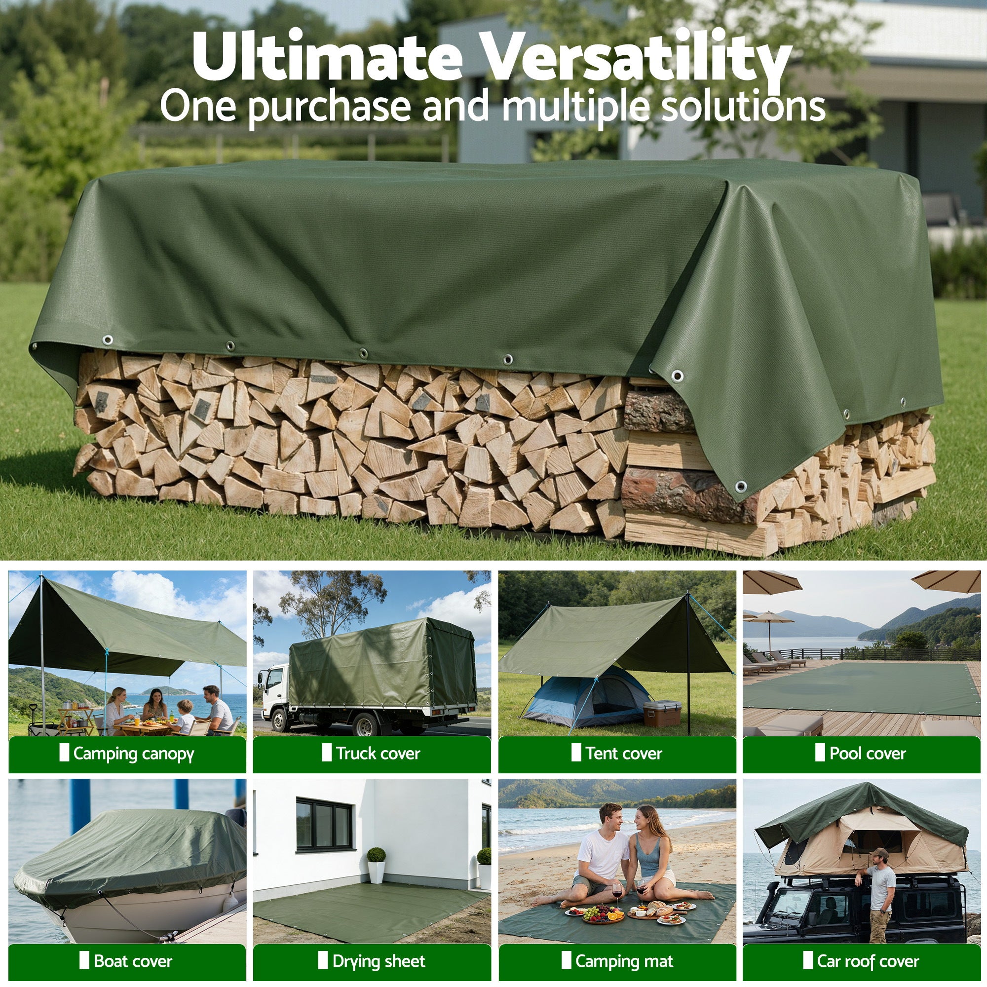 Instahut 2x3m Tarp Tarpaulin 600GSM Camping Canvas Outdoor Free Delivery