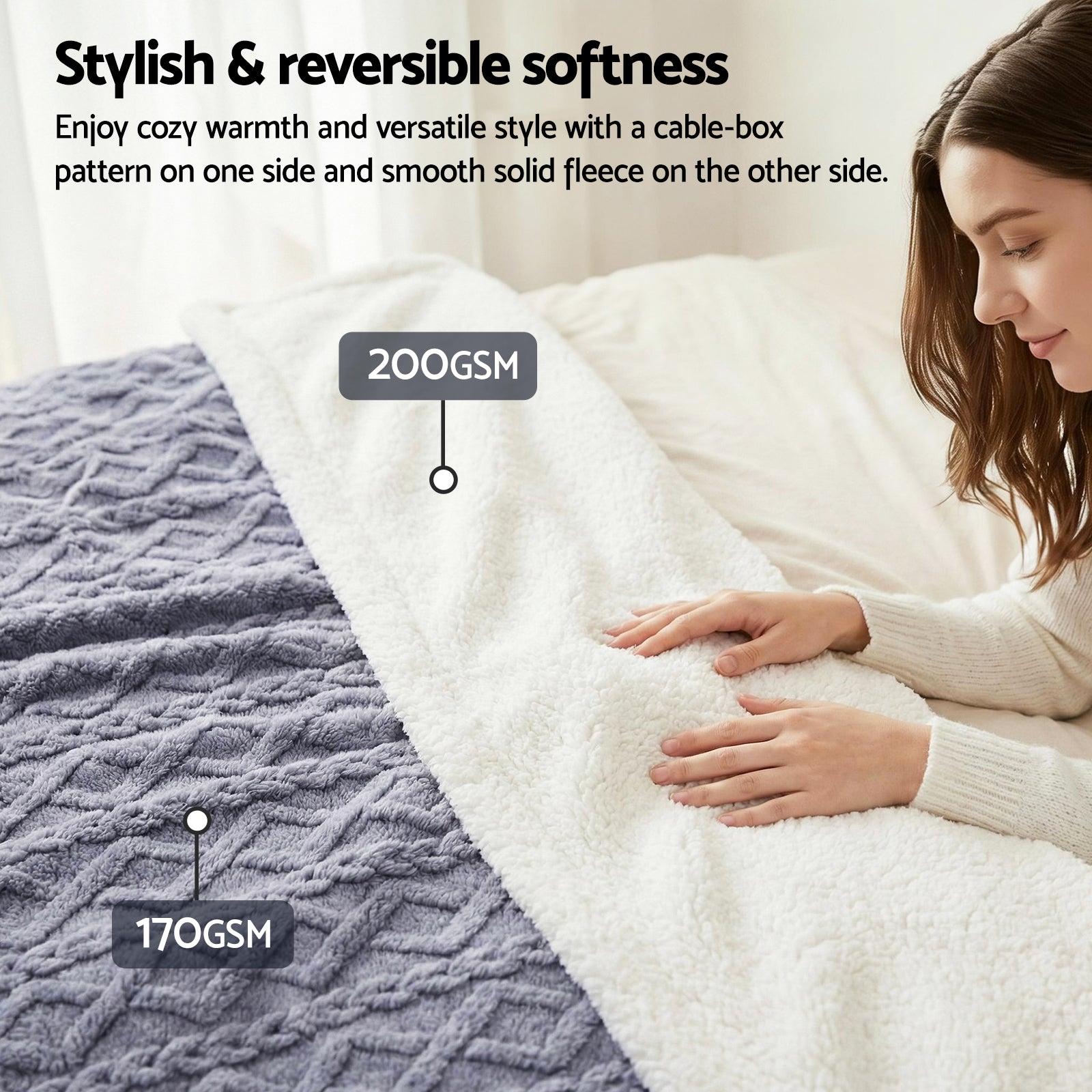 Giselle 152x203cm Throw Blanket Double-Sided Fleece Lightweight For Sofa Couch Bed Queen - Free Delivery