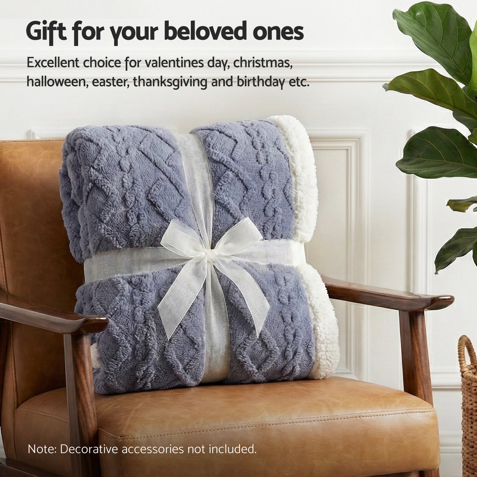 Giselle 152x203cm Throw Blanket Double-Sided Fleece Lightweight For Sofa Couch Bed Queen - Free Delivery