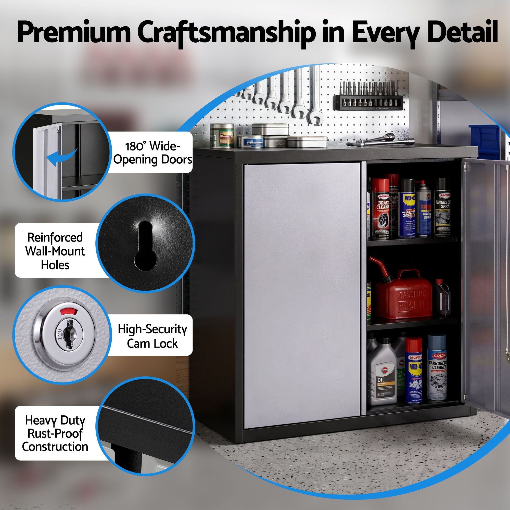Giantz Steel Tool Cabinet Wall Mount Adjustable Shelf Garage Storage Lockable
