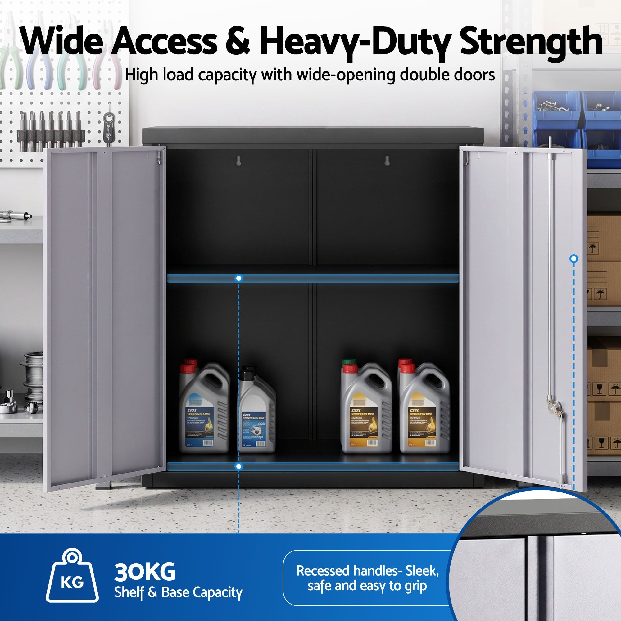 Giantz Steel Tool Cabinet Wall Mount Adjustable Shelf Garage Storage Lockable