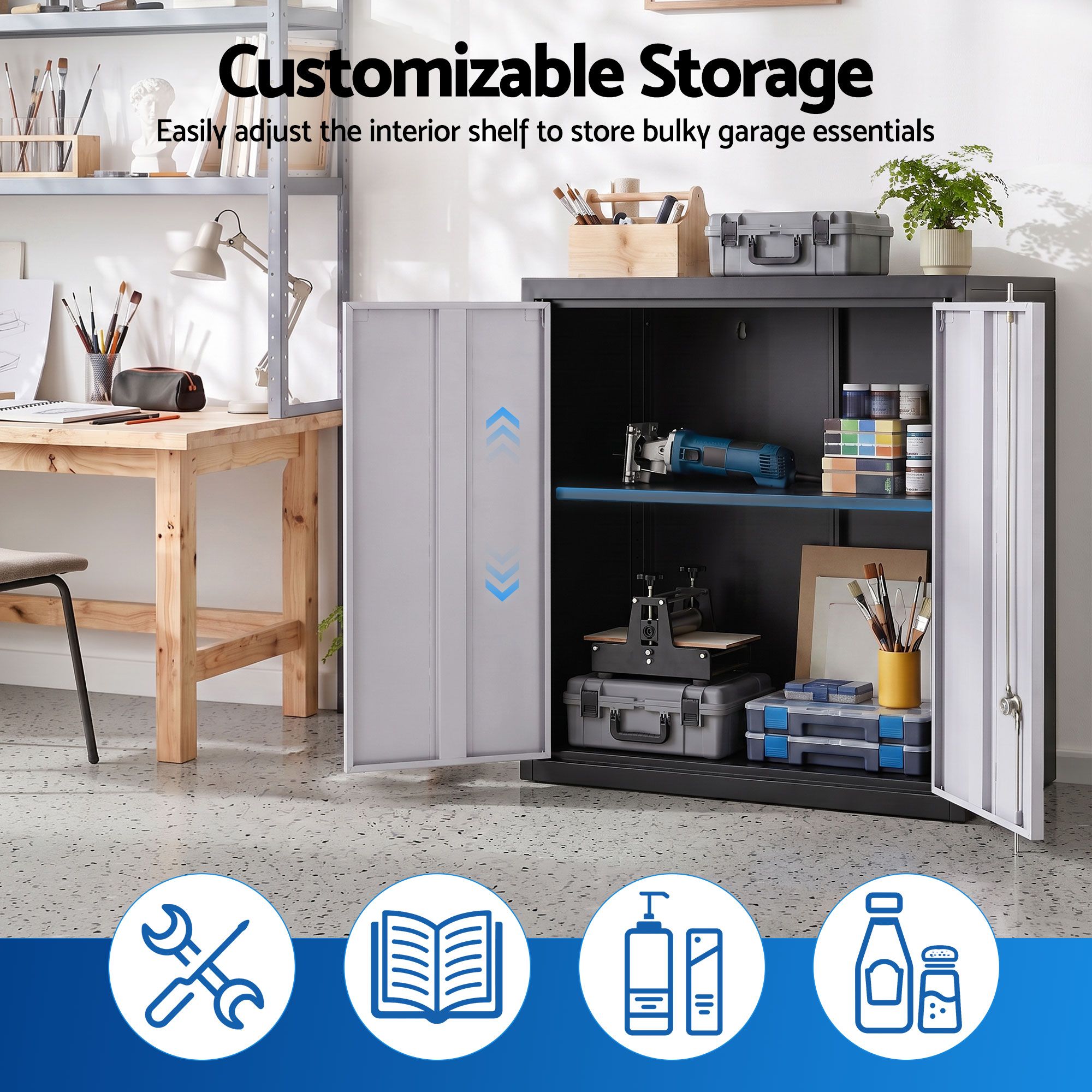 Giantz Steel Tool Cabinet Wall Mount Adjustable Shelf Garage Storage Lockable