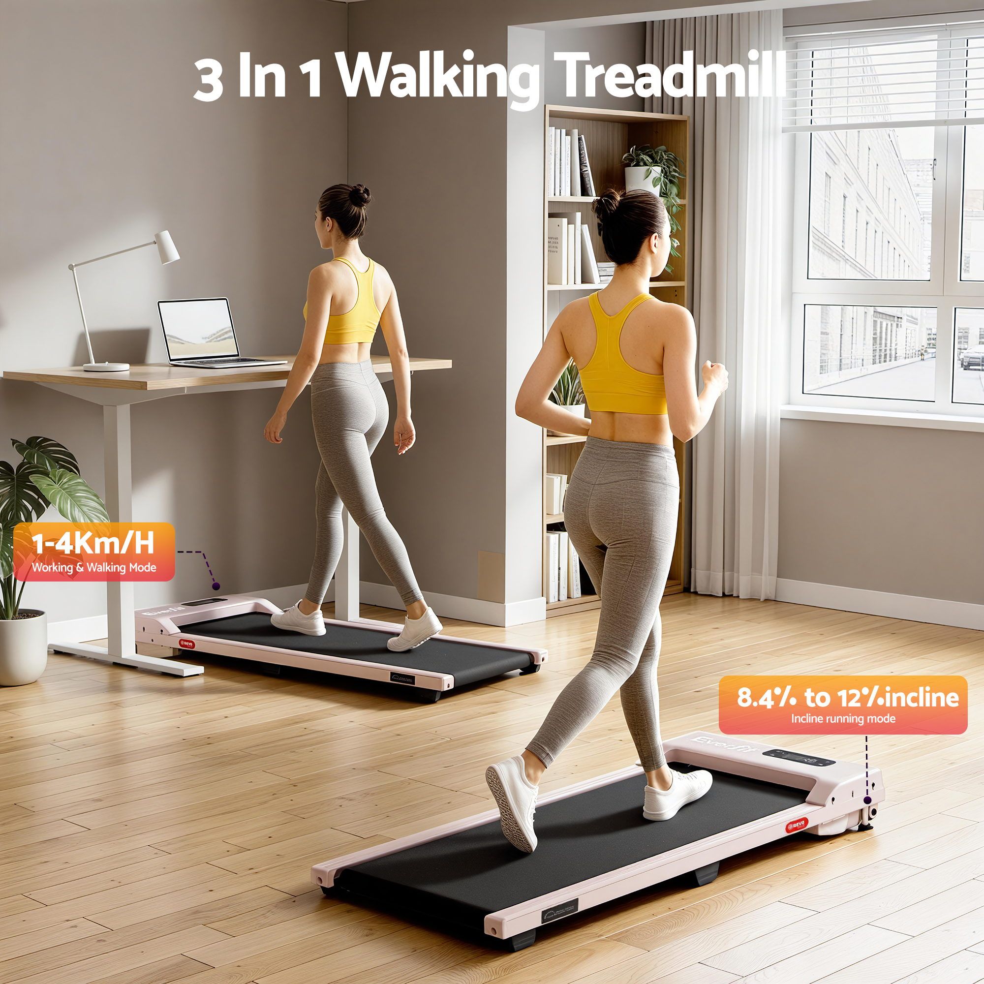Everfit 3 in 1 Walking Pad Treadmill 12% Incline Under Desk Treadmills for Home