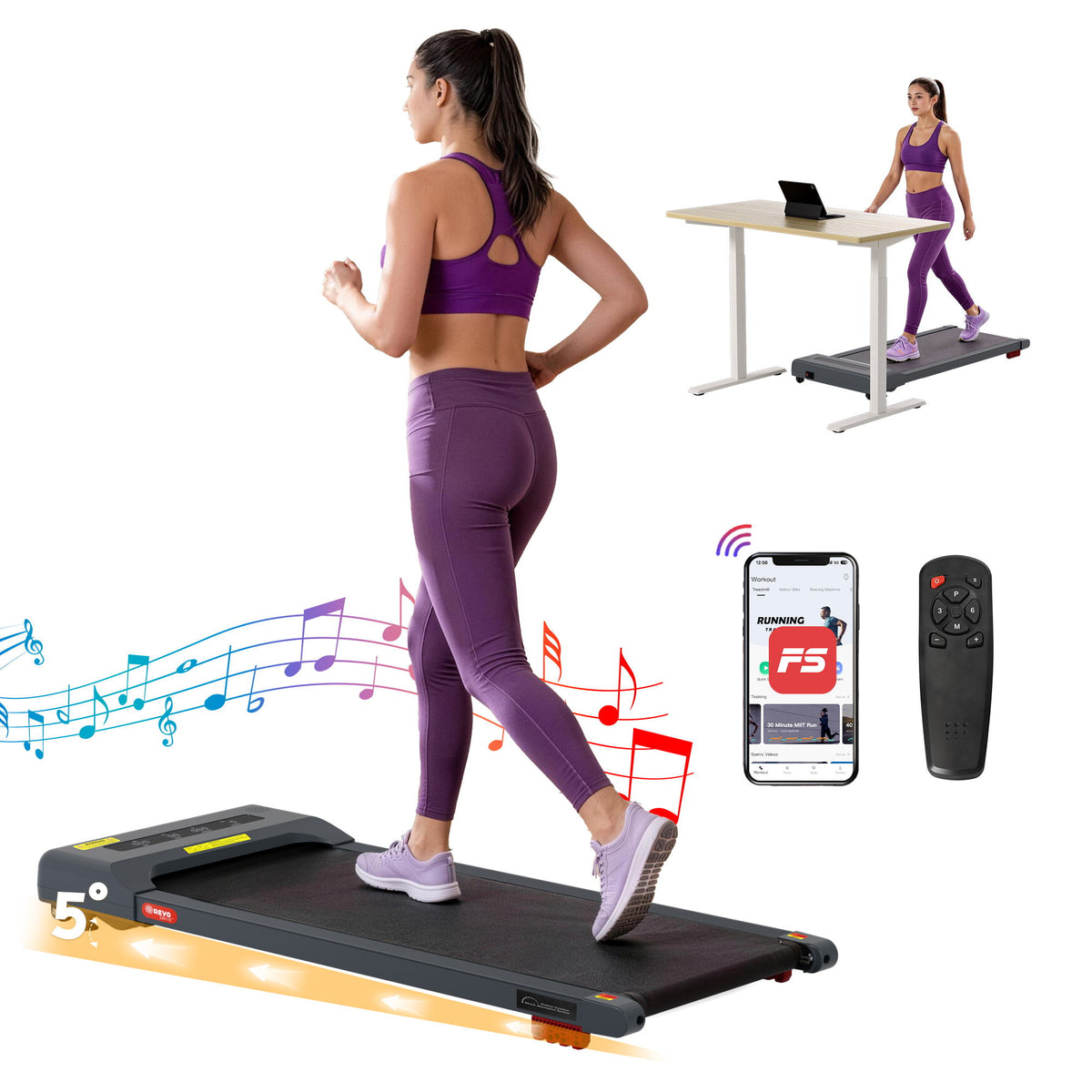 Everfit 3 in 1 Treadmill Electric Walking Pad Incline Under Desk Home Gym 380mm