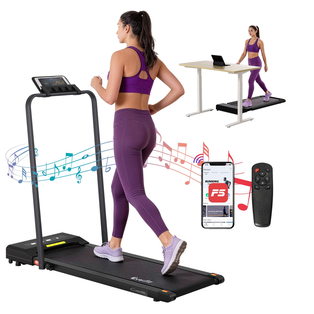 Everfit 2 in 1 Treadmill Electric Walking Pad Under Desk Home Gym Fitness 380mm