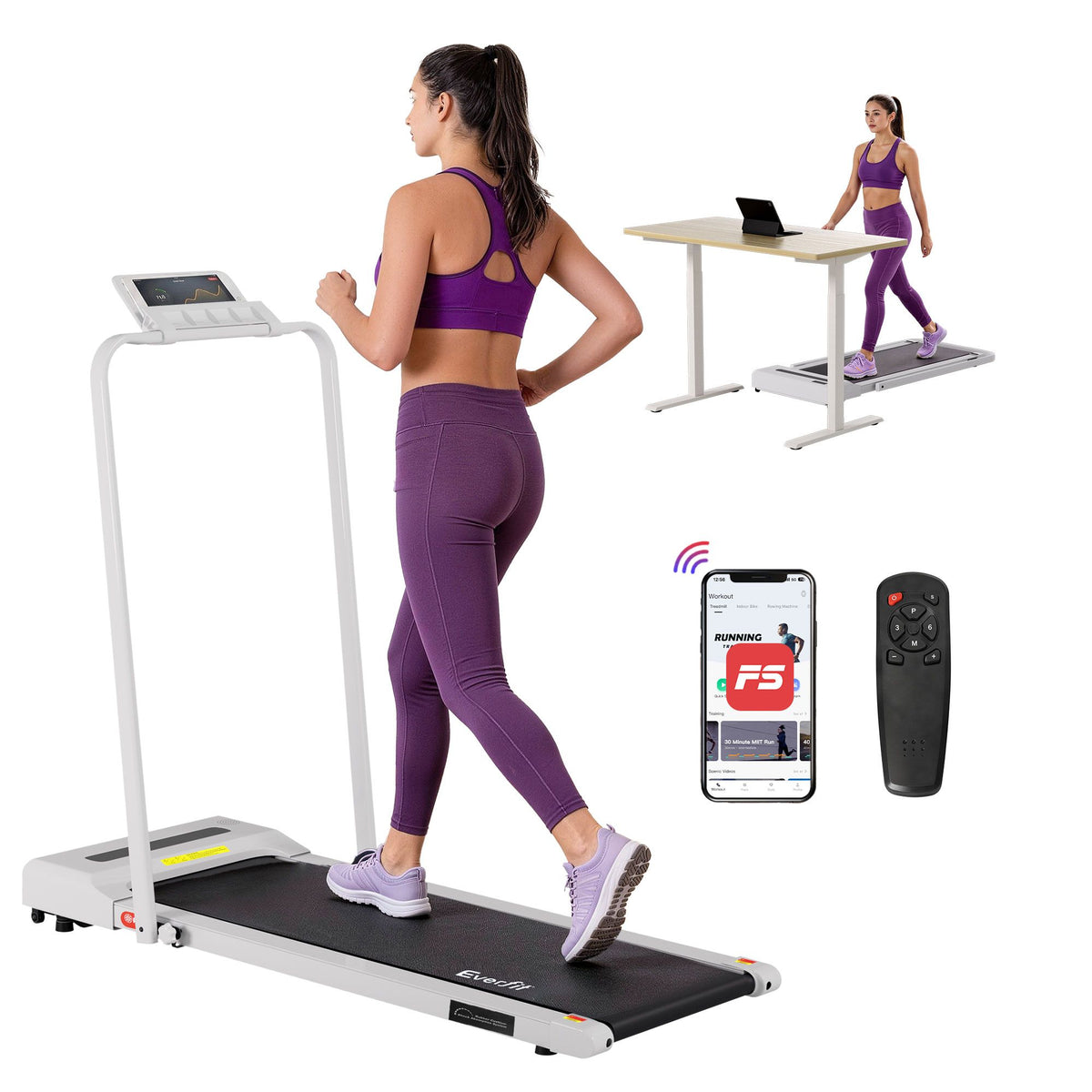 Everfit 2 in 1 Treadmill Electric Walking Pad Under Desk Home Gym Fitness 380mm