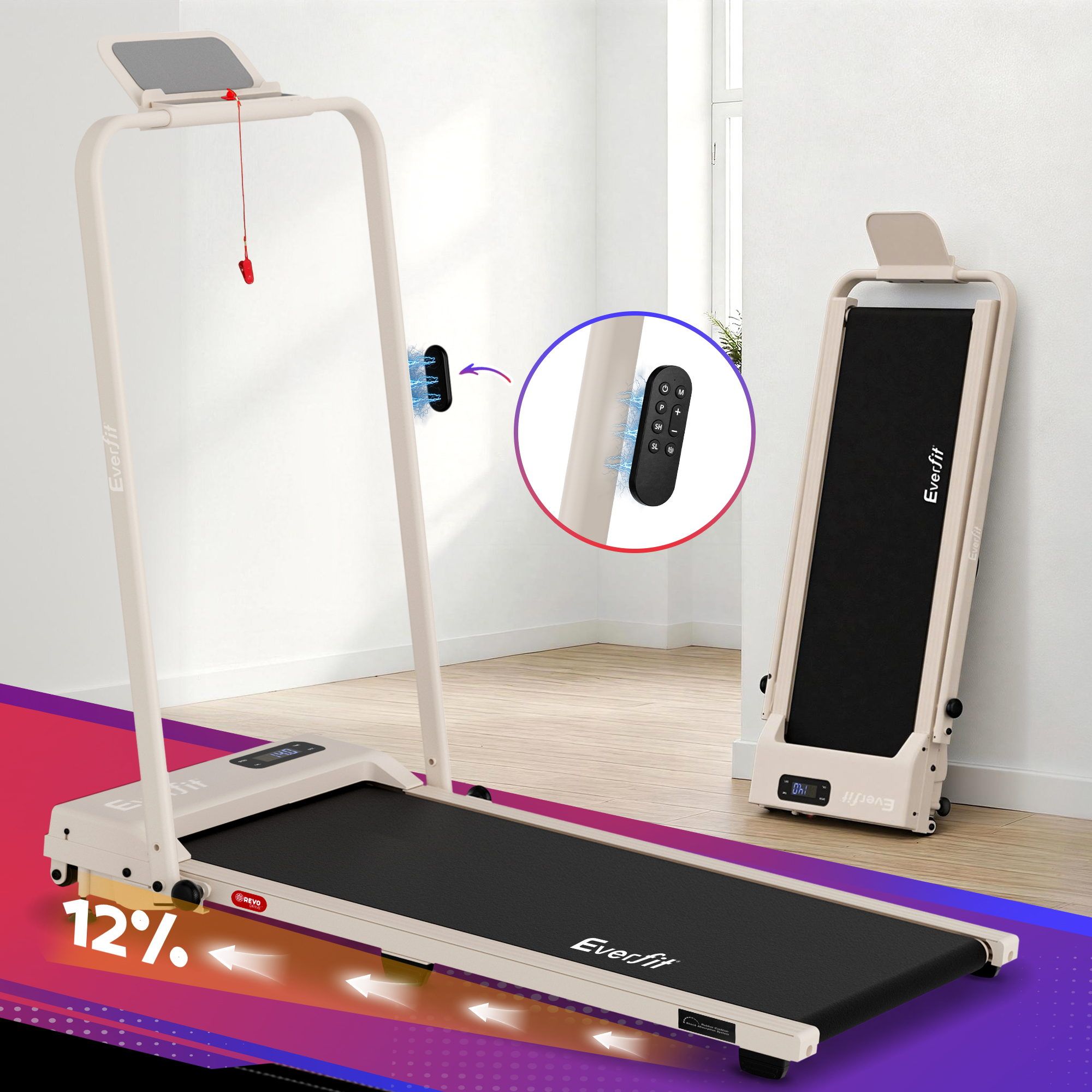Everfit 3 in 1 Walking Pad Treadmill 12% Incline Under Desk Foldable Treadmills