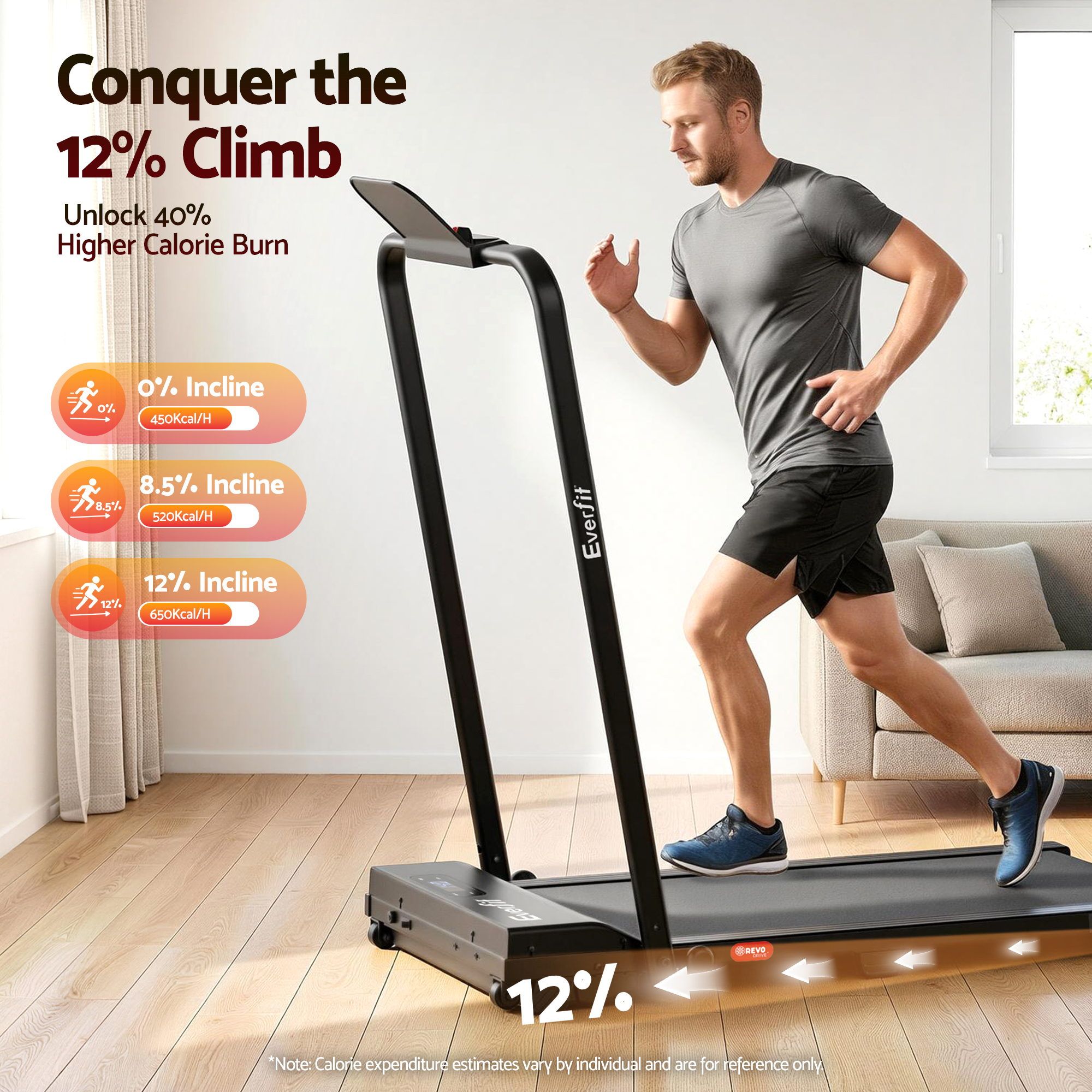 Everfit 3 in 1 Walking Pad Treadmill 12% Incline Under Desk Foldable Treadmills