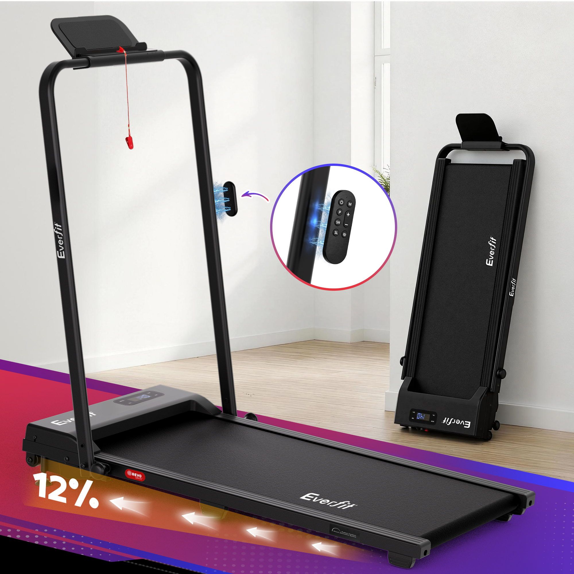 Everfit 3 in 1 Walking Pad Treadmill 12% Incline Under Desk Foldable Treadmills