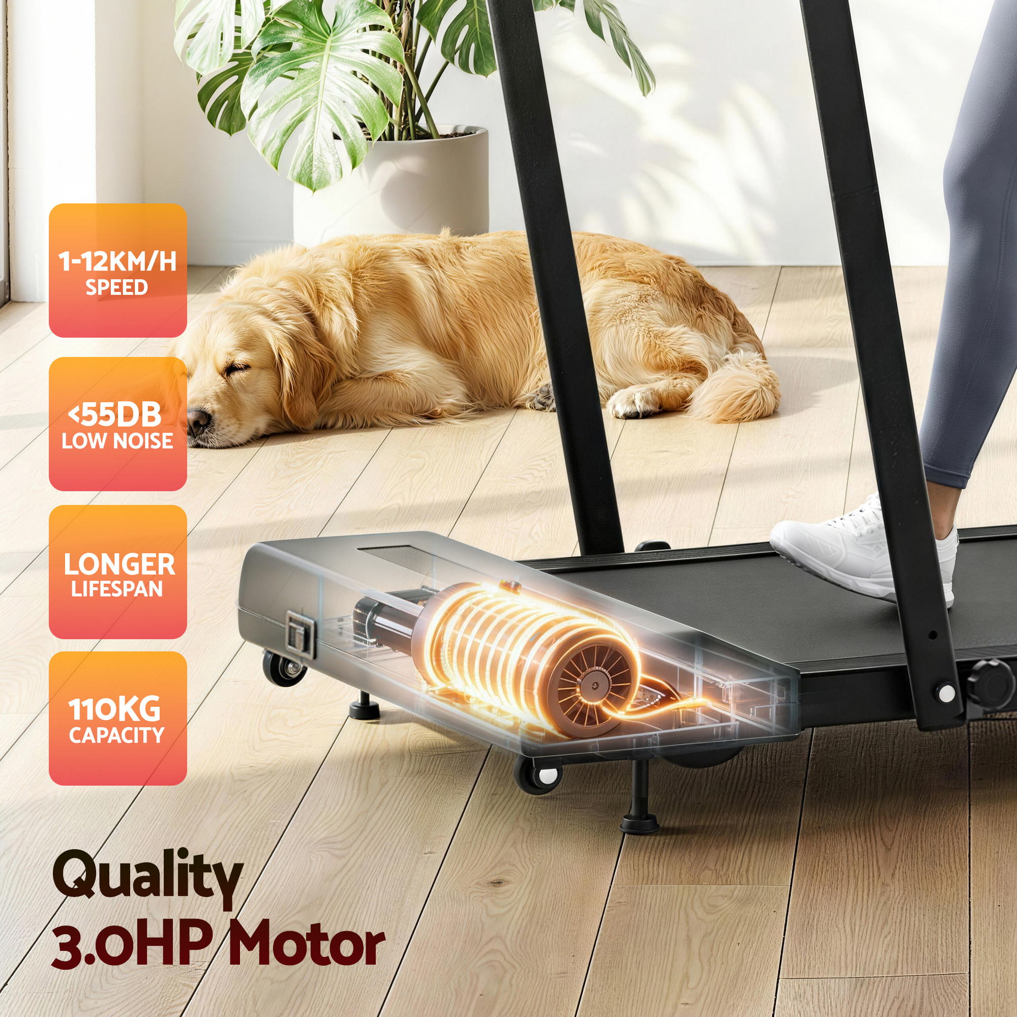 Everfit 3 in 1 Treadmill Electric Walking Pad Under Desk Office Home Gym Incline