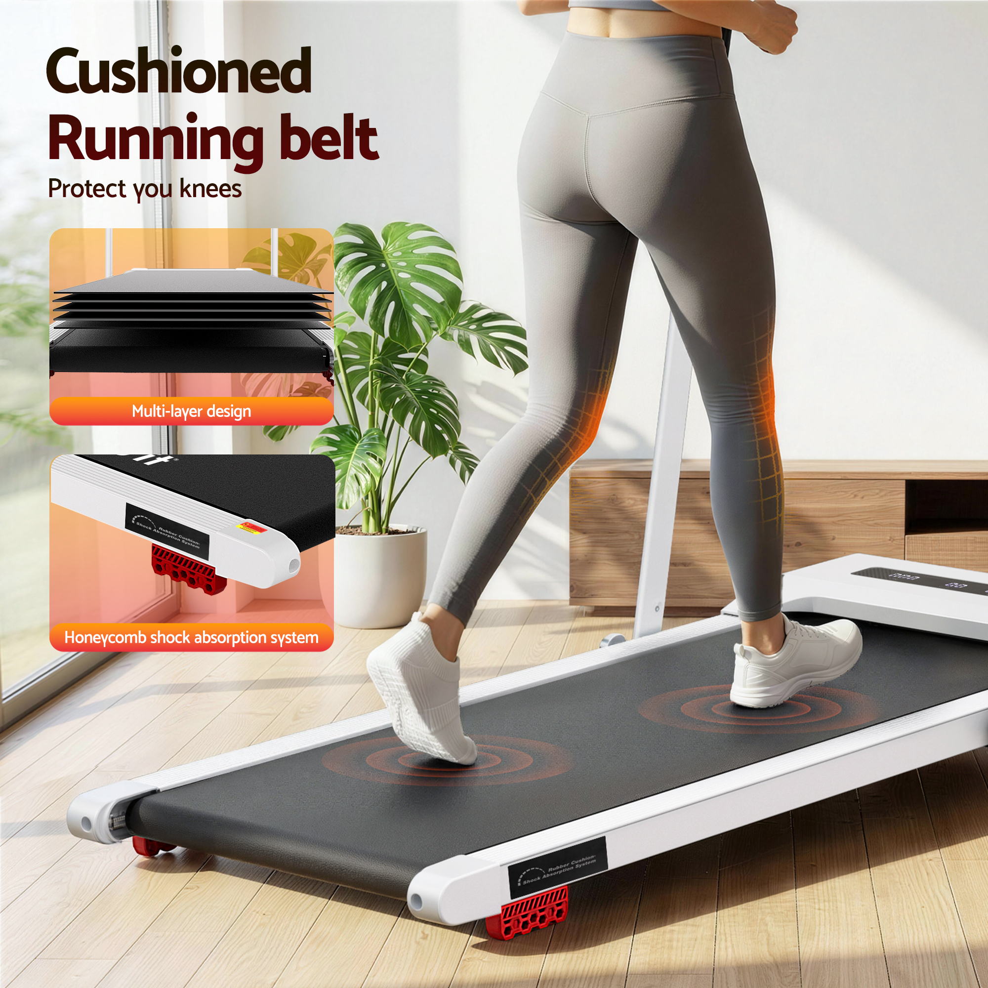 Everfit 3 in 1 Treadmill Electric Walking Pad Incline Under Desk 380mm White