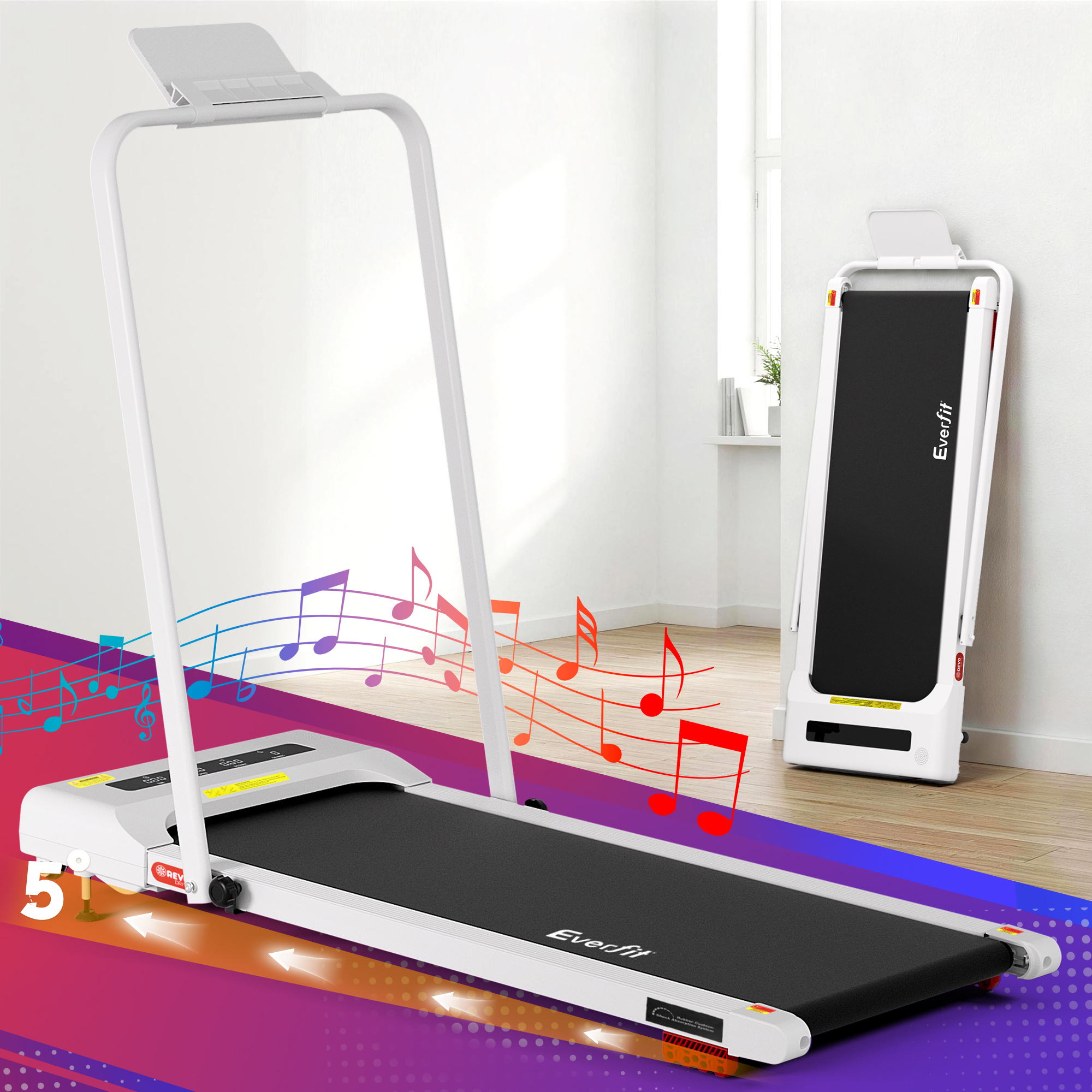 Everfit 3 in 1 Treadmill Electric Walking Pad Incline Under Desk 380mm White